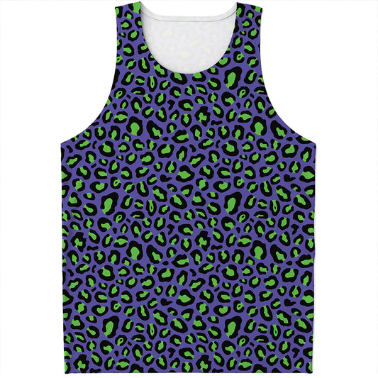 Purple And Green Leopard Pattern Print Men's Tank Top