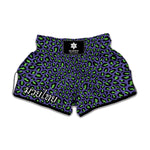 Purple And Green Leopard Pattern Print Muay Thai Boxing Shorts