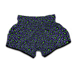 Purple And Green Leopard Pattern Print Muay Thai Boxing Shorts