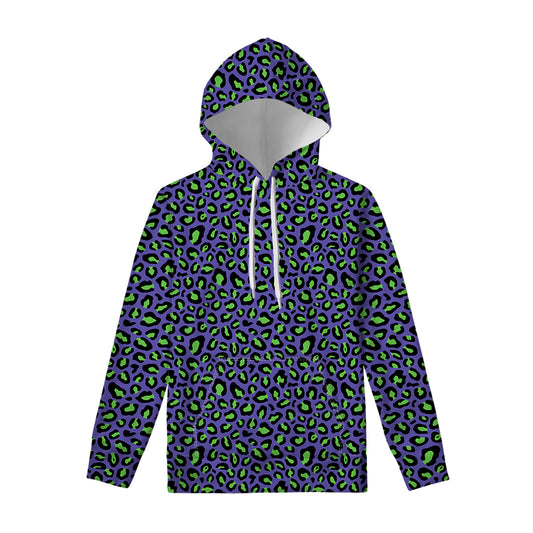 Purple And Green Leopard Pattern Print Pullover Hoodie