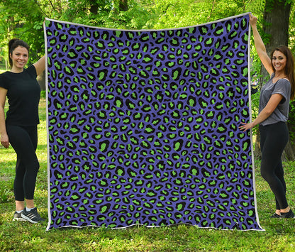 Purple And Green Leopard Pattern Print Quilt