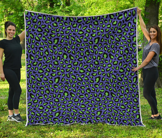 Purple And Green Leopard Pattern Print Quilt