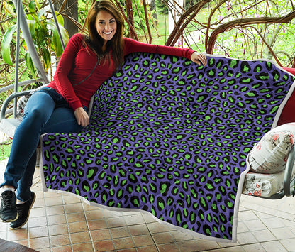 Purple And Green Leopard Pattern Print Quilt