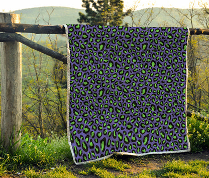 Purple And Green Leopard Pattern Print Quilt