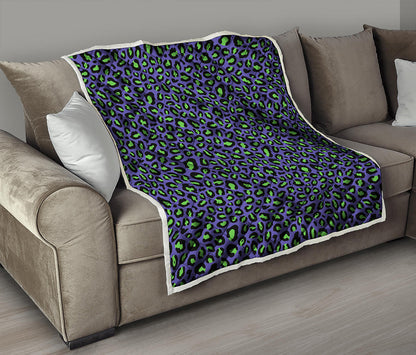 Purple And Green Leopard Pattern Print Quilt