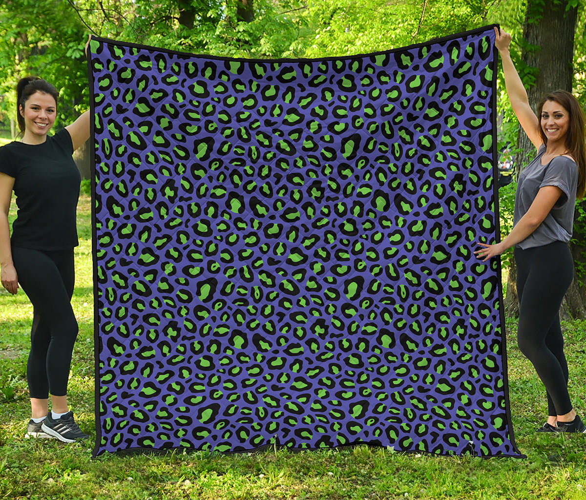 Purple And Green Leopard Pattern Print Quilt