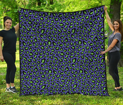 Purple And Green Leopard Pattern Print Quilt