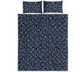 Purple And Green Leopard Pattern Print Quilt Bed Set
