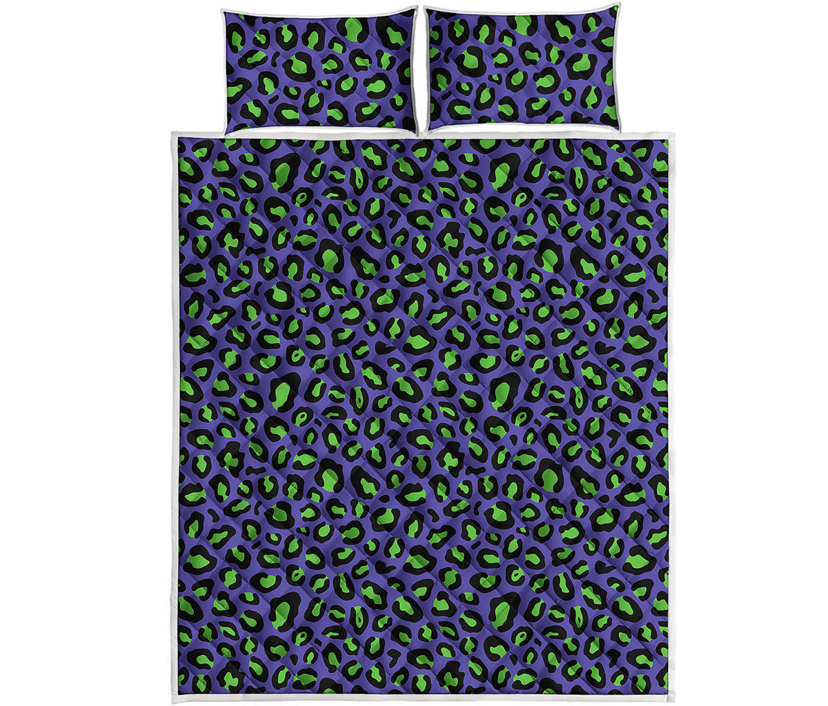 Purple And Green Leopard Pattern Print Quilt Bed Set