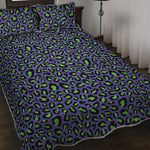 Purple And Green Leopard Pattern Print Quilt Bed Set
