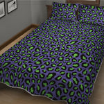 Purple And Green Leopard Pattern Print Quilt Bed Set