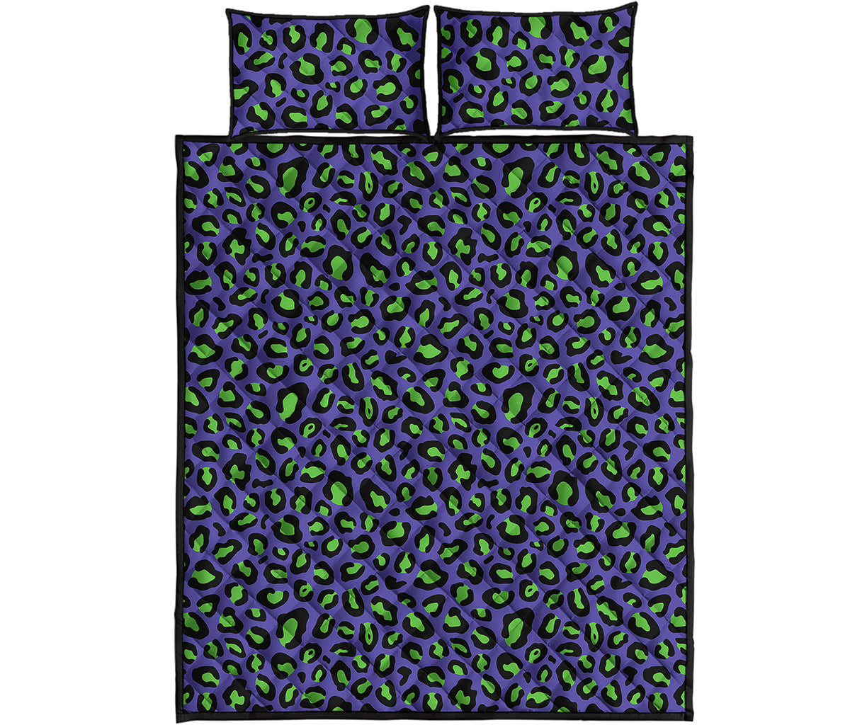 Purple And Green Leopard Pattern Print Quilt Bed Set