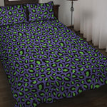Purple And Green Leopard Pattern Print Quilt Bed Set