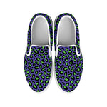 Purple And Green Leopard Pattern Print White Slip On Shoes