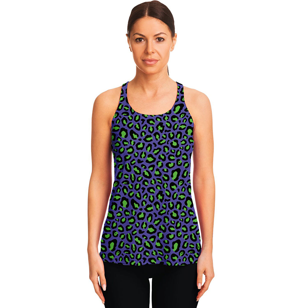 Purple And Green Leopard Pattern Print Women's Racerback Tank Top