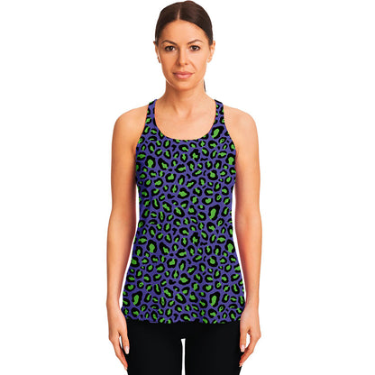 Purple And Green Leopard Pattern Print Women's Racerback Tank Top