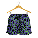 Purple And Green Leopard Pattern Print Women's Shorts