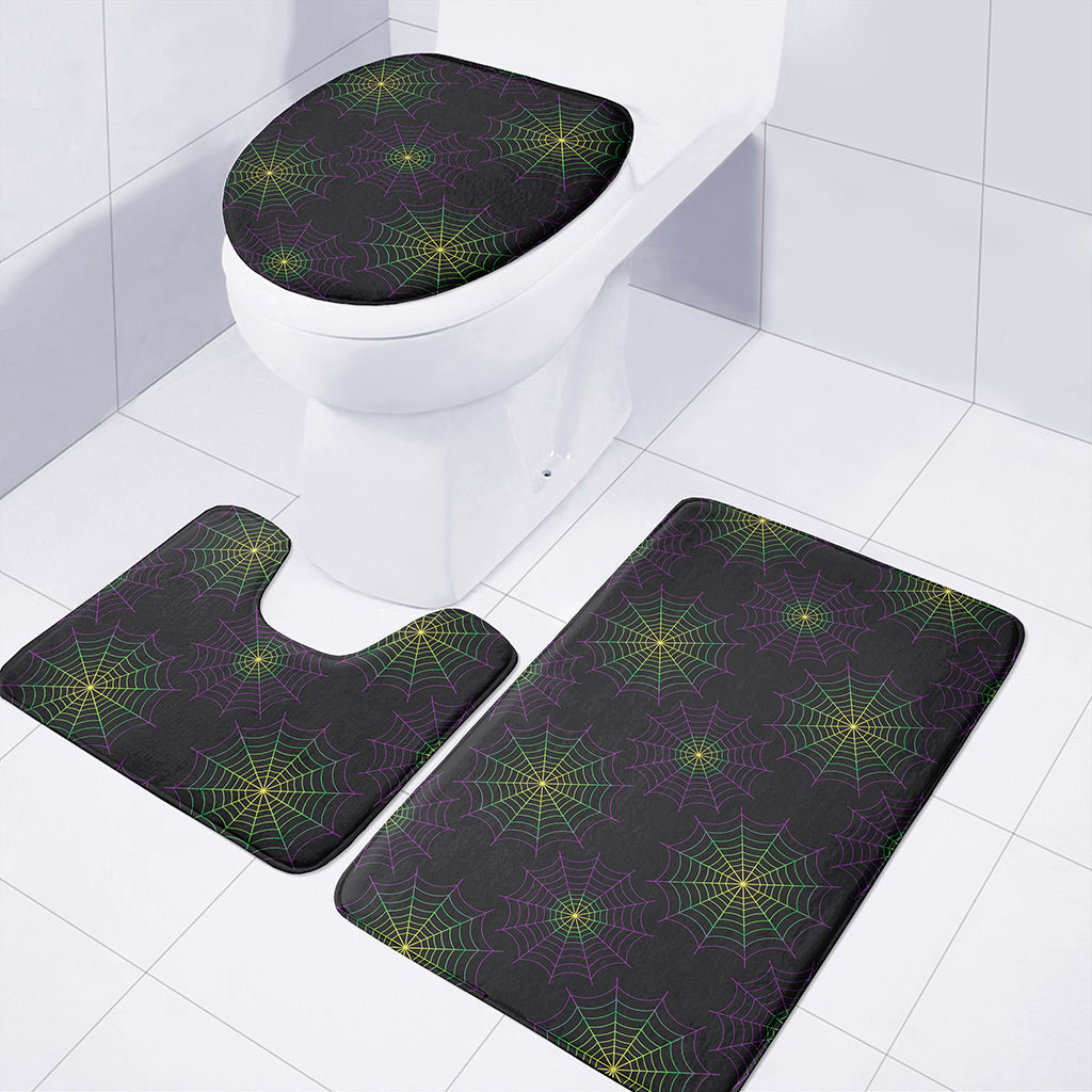 Purple And Green Spider Web Print 3 Piece Bath Mat Set