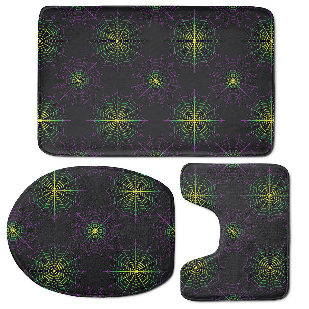 Purple And Green Spider Web Print 3 Piece Bath Mat Set