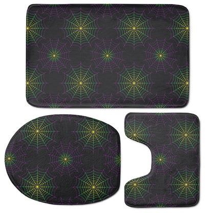 Purple And Green Spider Web Print 3 Piece Bath Mat Set