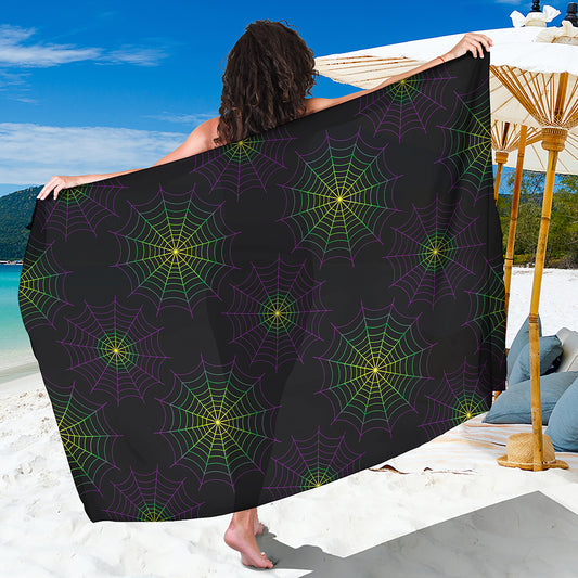 Purple And Green Spider Web Print Beach Sarong Wrap