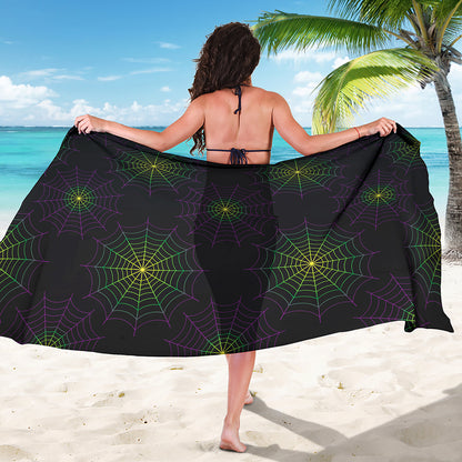Purple And Green Spider Web Print Beach Sarong Wrap