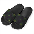 Purple And Green Spider Web Print Black Slide Sandals
