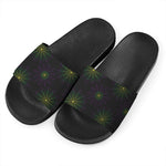 Purple And Green Spider Web Print Black Slide Sandals