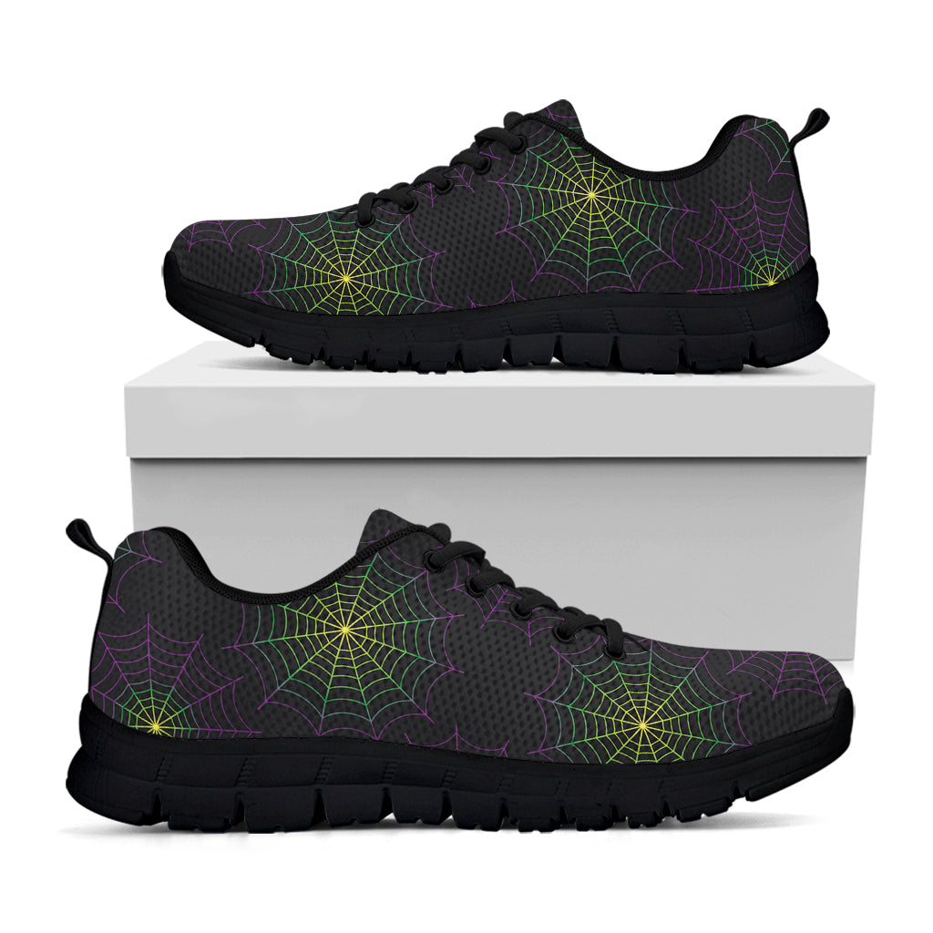 Purple And Green Spider Web Print Black Sneakers