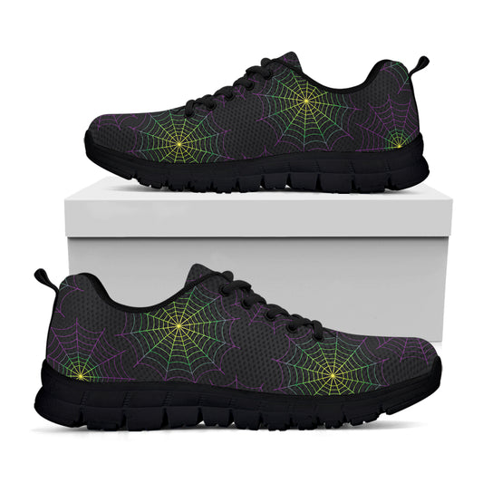 Purple And Green Spider Web Print Black Sneakers