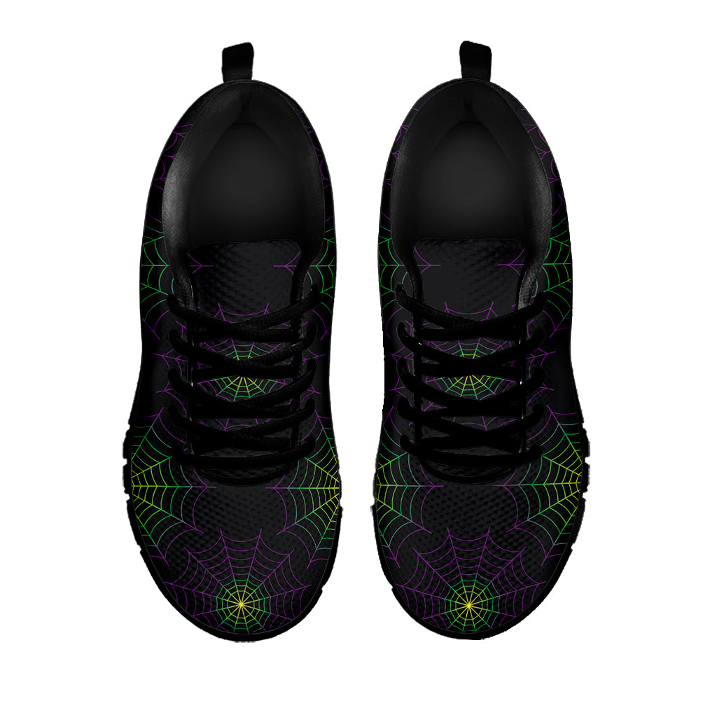 Purple And Green Spider Web Print Black Sneakers