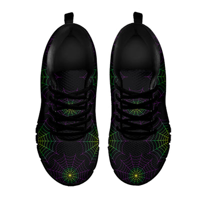 Purple And Green Spider Web Print Black Sneakers