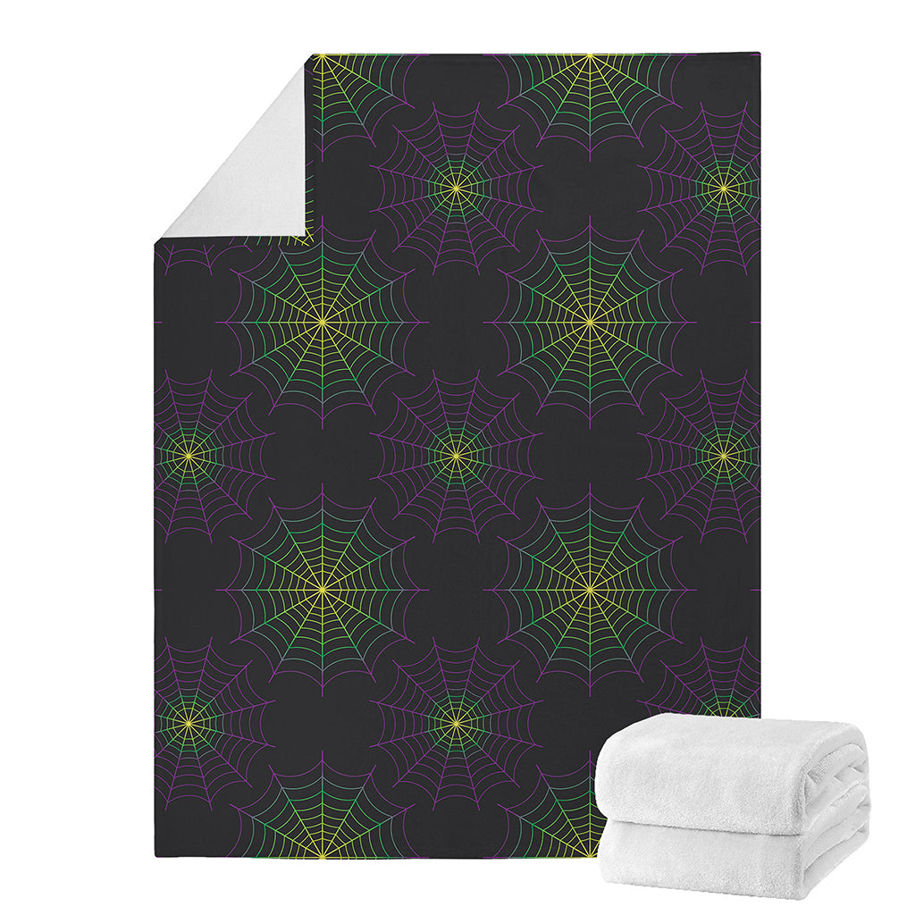 Purple And Green Spider Web Print Blanket