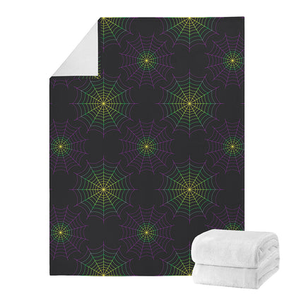 Purple And Green Spider Web Print Blanket