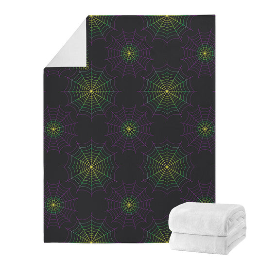 Purple And Green Spider Web Print Blanket