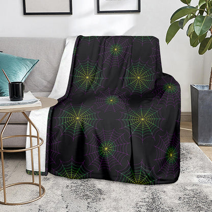 Purple And Green Spider Web Print Blanket