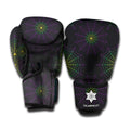 Purple And Green Spider Web Print Boxing Gloves