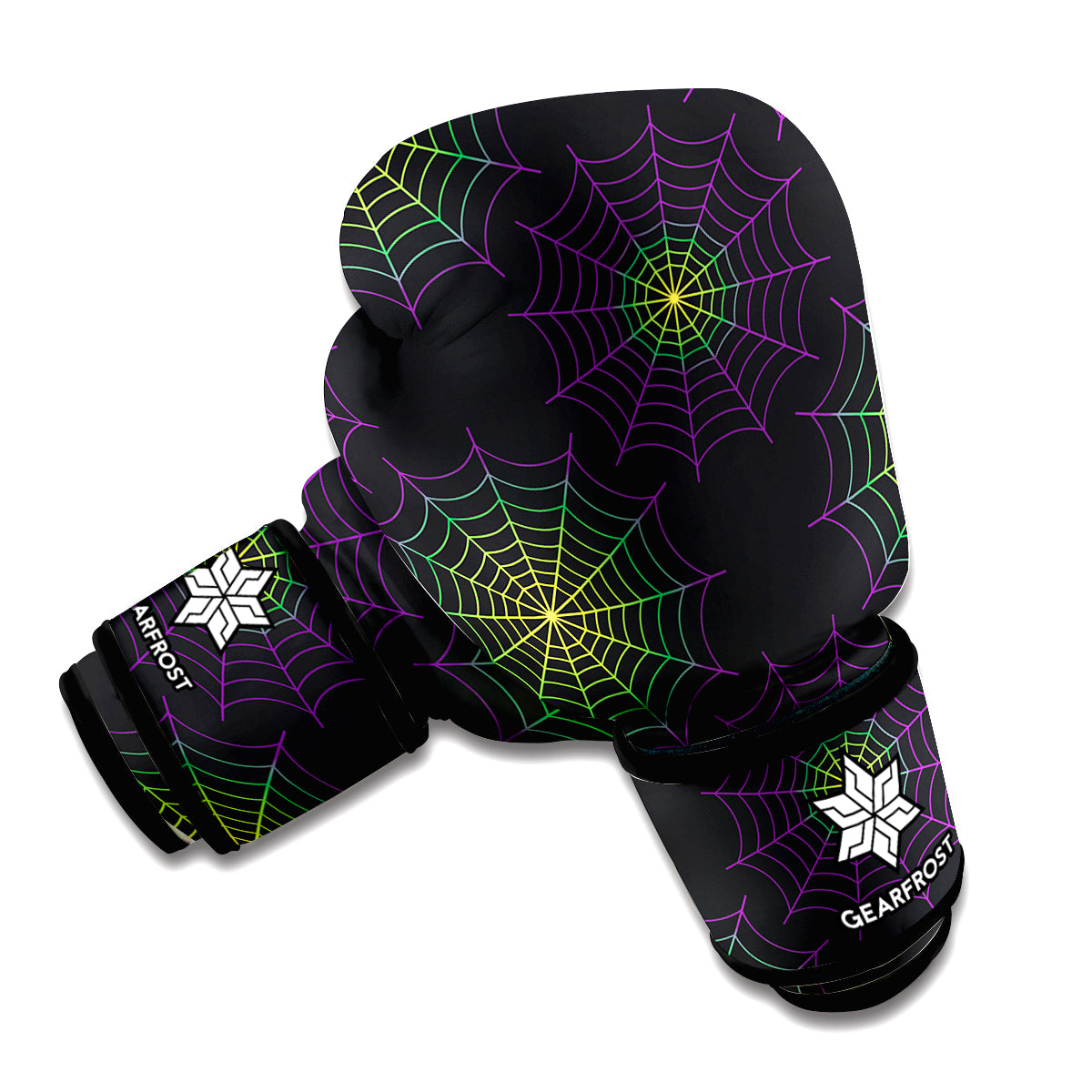 Purple And Green Spider Web Print Boxing Gloves