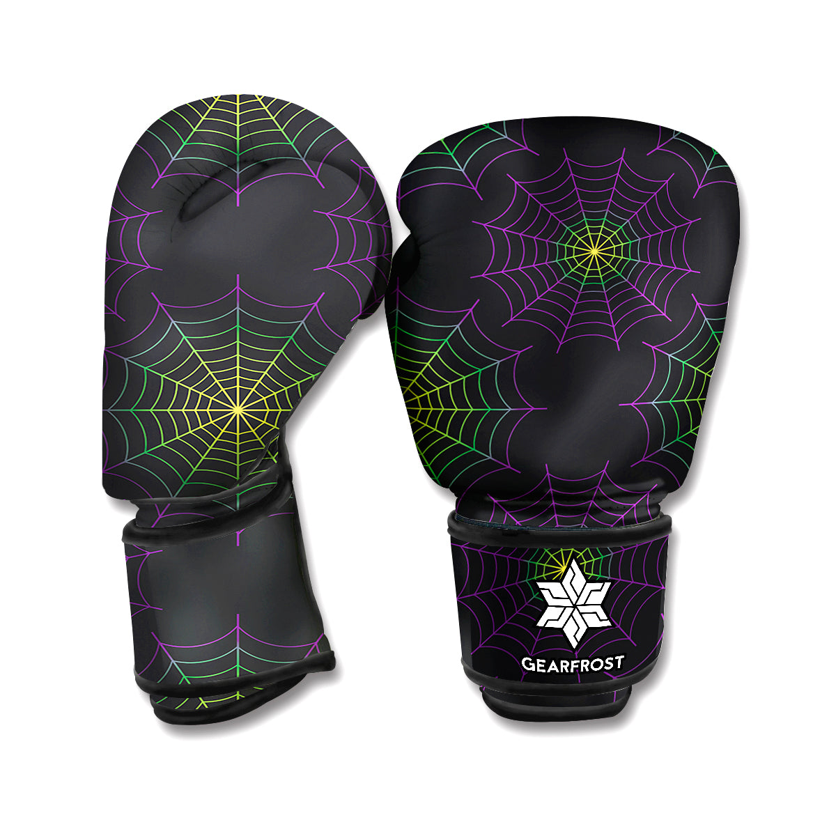 Purple And Green Spider Web Print Boxing Gloves