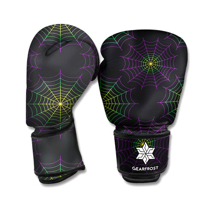 Purple And Green Spider Web Print Boxing Gloves