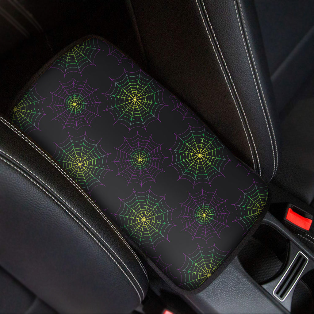 Purple And Green Spider Web Print Car Center Console Cover