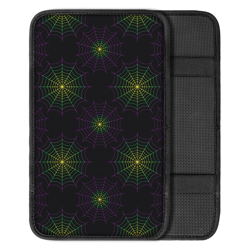 Purple And Green Spider Web Print Car Center Console Cover