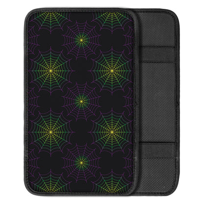 Purple And Green Spider Web Print Car Center Console Cover