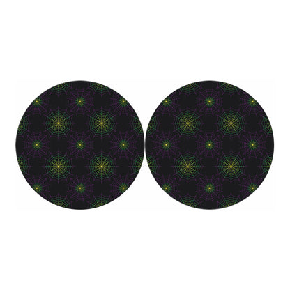 Purple And Green Spider Web Print Car Coasters