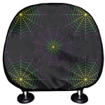 Purple And Green Spider Web Print Car Headrest Covers