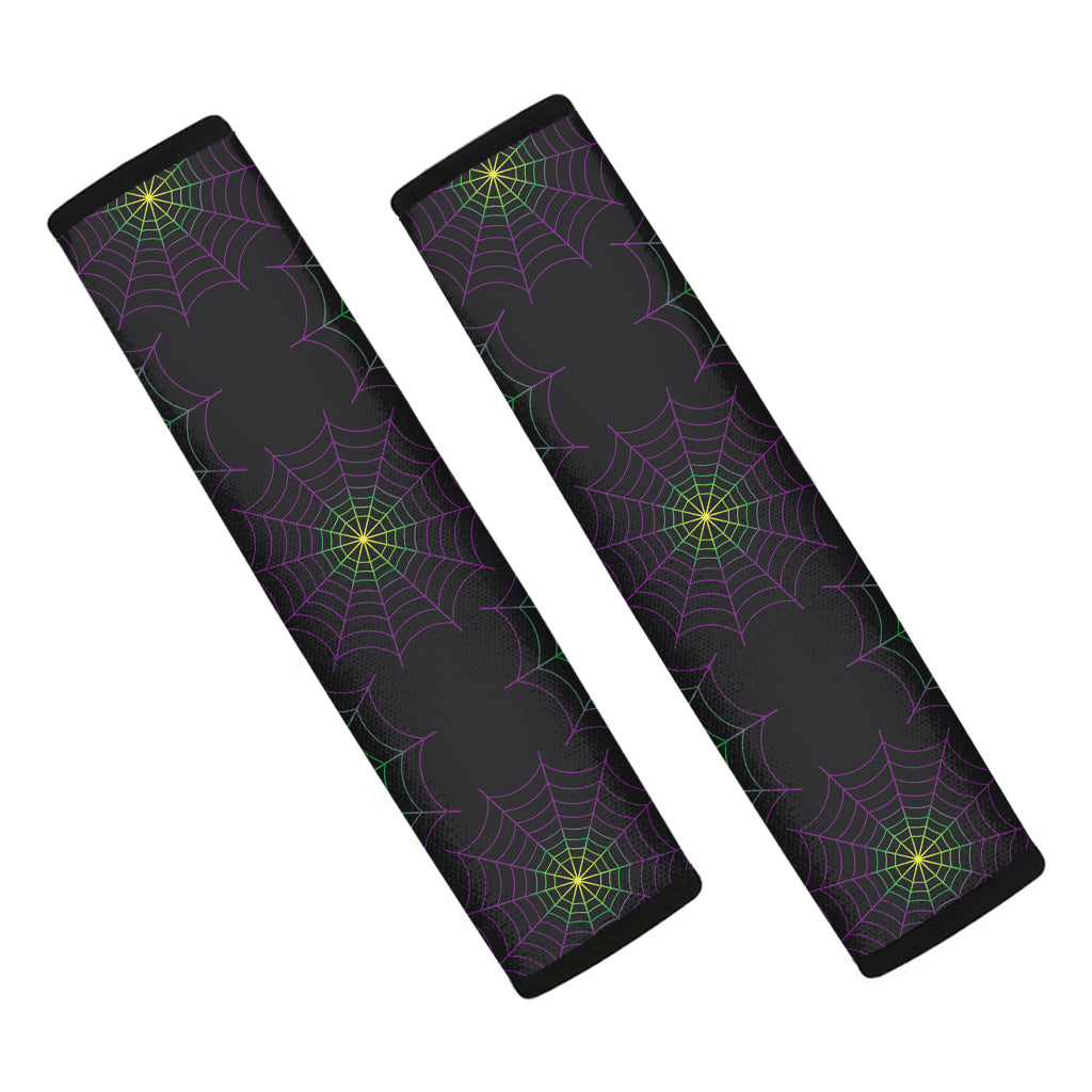 Purple And Green Spider Web Print Car Seat Belt Covers
