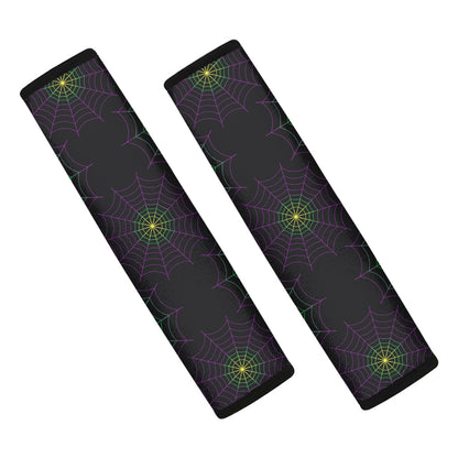 Purple And Green Spider Web Print Car Seat Belt Covers