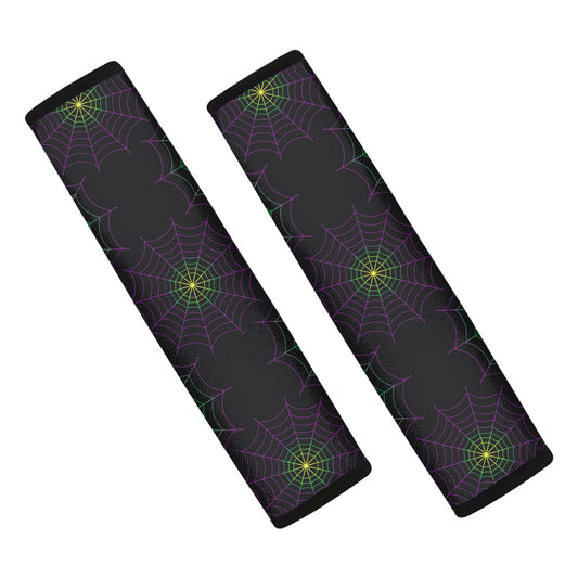 Purple And Green Spider Web Print Car Seat Belt Covers
