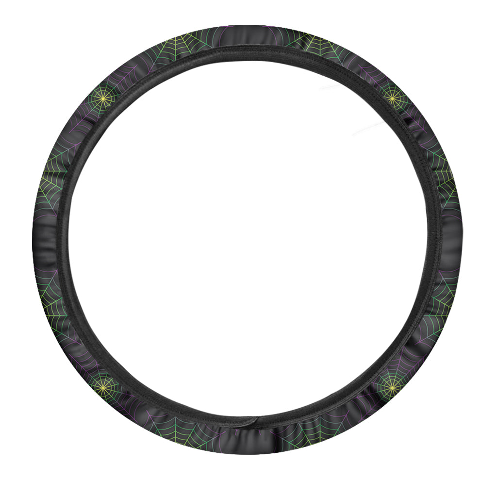 Purple And Green Spider Web Print Car Steering Wheel Cover