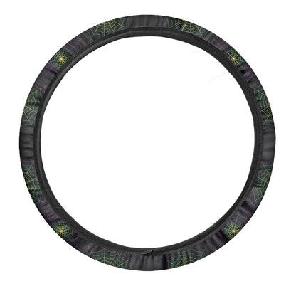 Purple And Green Spider Web Print Car Steering Wheel Cover